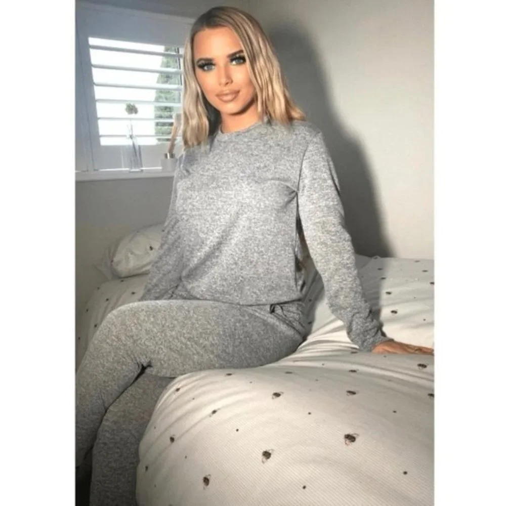 Gray Long Sleeve Top and High Waist Joggers Jogger Pants Two Piece Set - Picture 9 of 10